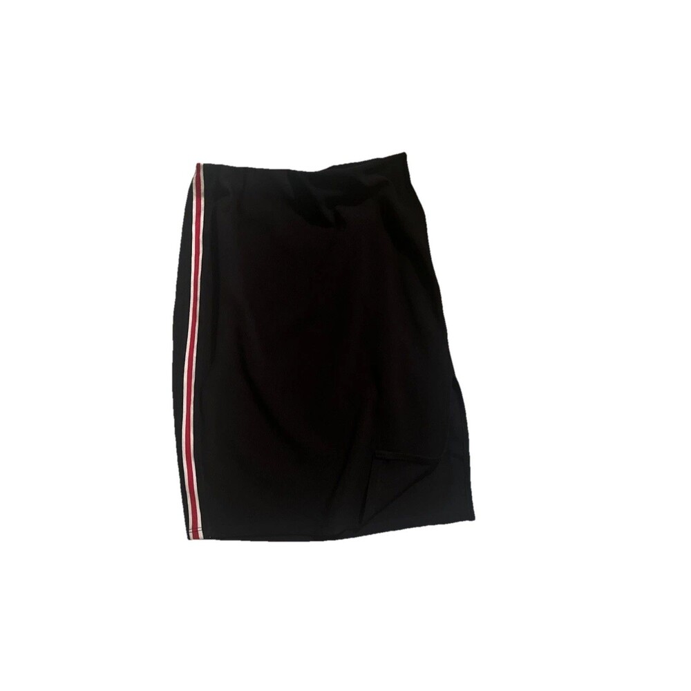 Lush Straight Skirt Women Black Slip-on Side Slit Knee Length Skirt No Iron Med